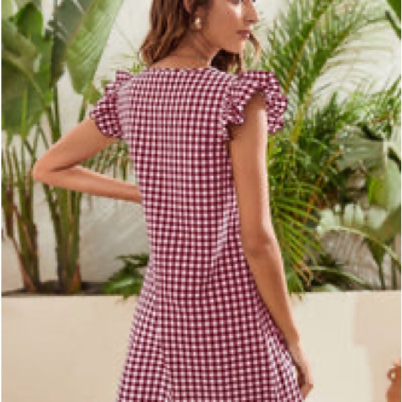 Elegant Checkered Ruffle Sleeve Mini Dress - Picture 5 of 5
